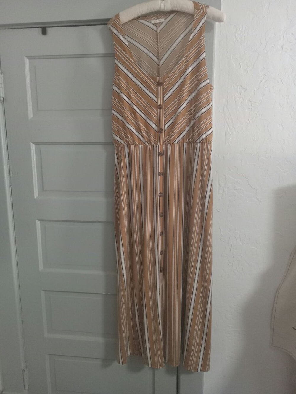 Striped Maxi Dress with Faux Button Front